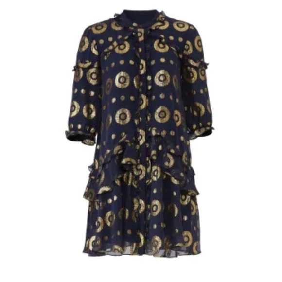 SALONI
Navy Gold Tilly Ruffle Dress in size 4 - Picture 7 of 12